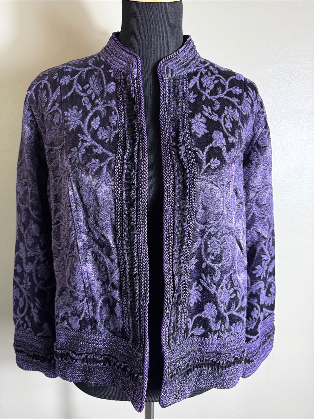 Vintage Coldwater Creek Purple Floral Brocade Velvet Jacquard Open-Front Jacket